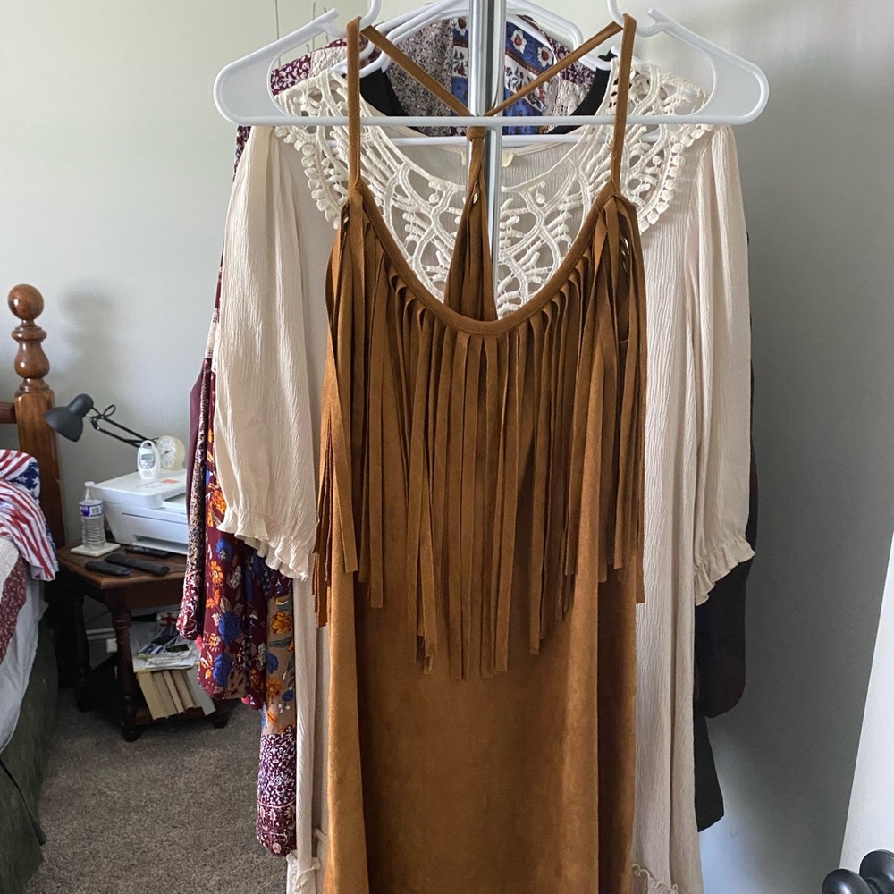 Fringe dress, brown, medium